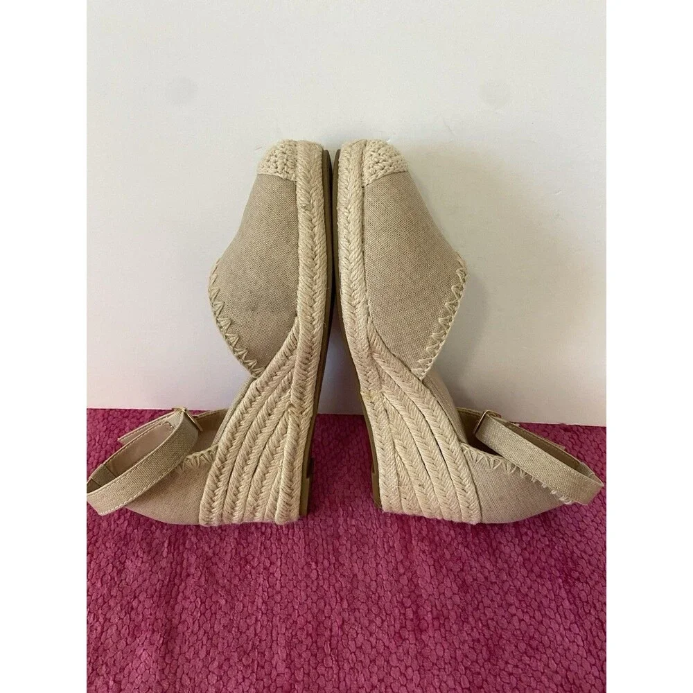 Draper James Iris Espadrille Wedge Heels Ankle Strap Natural Tan Canvas Size 7.5